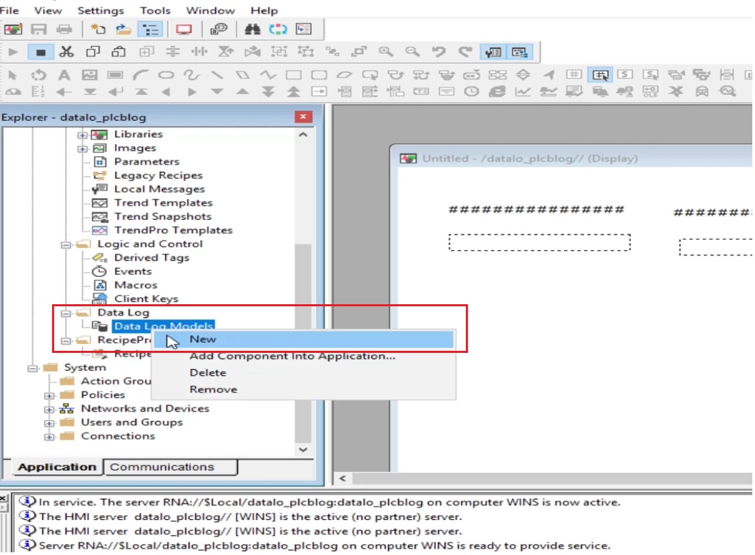 how to open factorytalk view data log model